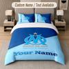 Juego de Cama Personalizado Patrón Olympique Marseille FC, Imprimir Nombre Texto 1 Funda Nórdica más 2 Fundas de Almohada Textil para el Hogar