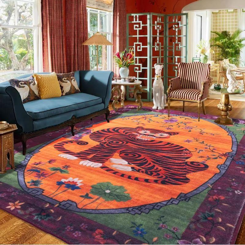Alfombra Grande Tigre Bohemio, Alfombra Antideslizante para Sala de Estar, Sofás y Mesas de Centro, Alfombra de Área Interior, Decoración del Hogar
