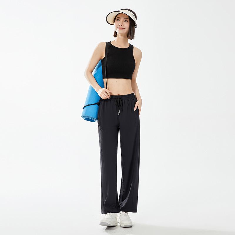 Women's Ice Silk Sun Protection High-Waist Wide-Leg Pants - Lightweight, Quick-Dry, Slimming, Casual, Versatile Summer Wear.