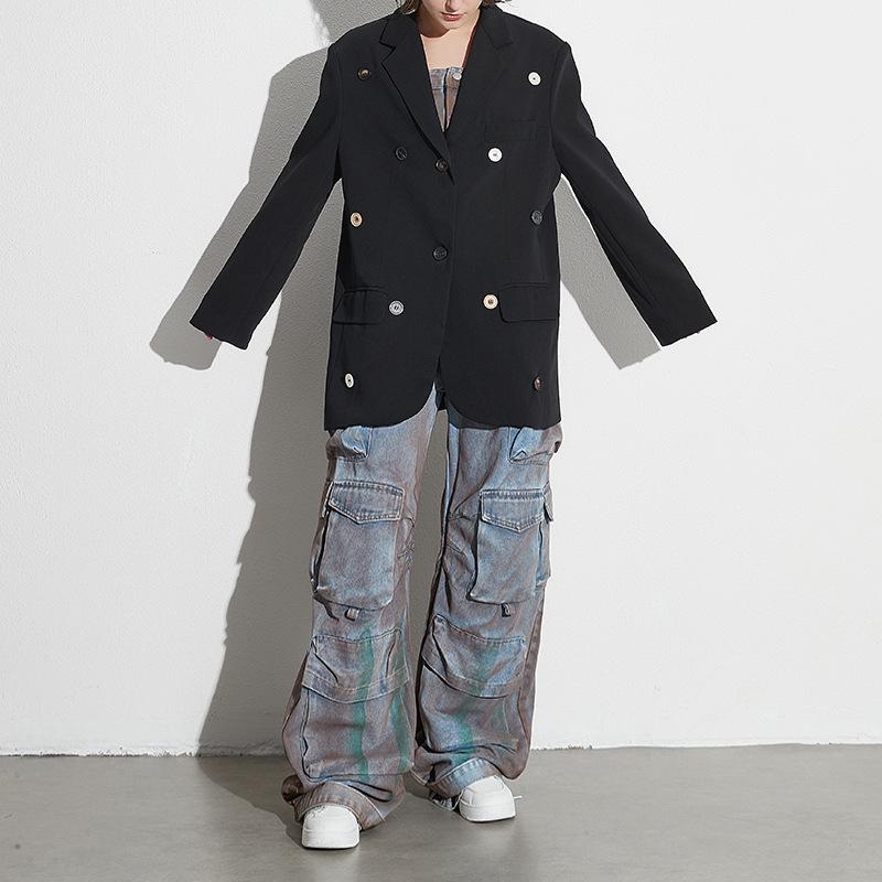 European-American Commuter Suit Collar Long Sleeve Button Stitching Women's Jacket, Pure Design, 2025 Fashion