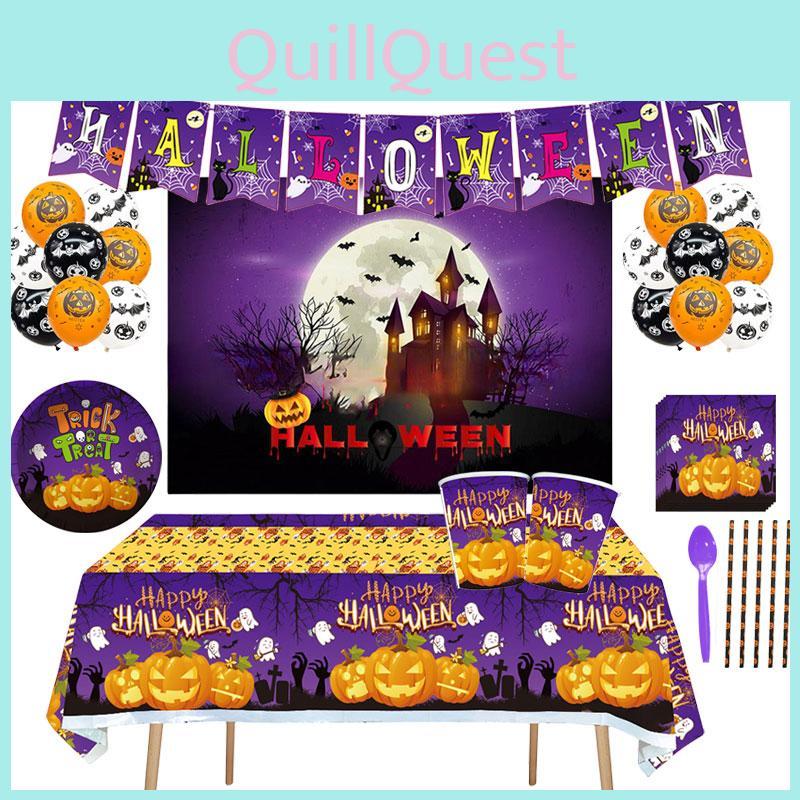 Adorable Halloween Party Decorations Set With Tablecloth Plates Cups And Napkins New Halloween Style