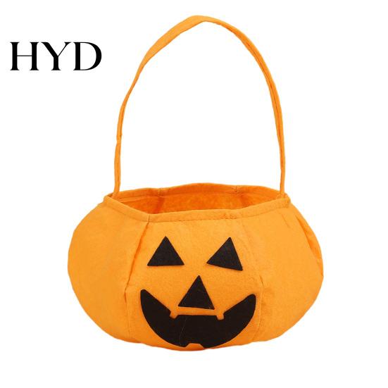 Halloween Decoration Pumpkin Candy Bag for Kids, Reusable Non-Woven Trick or Treat Bucket, Party Decorations Face Snack Holder Basket with Handle