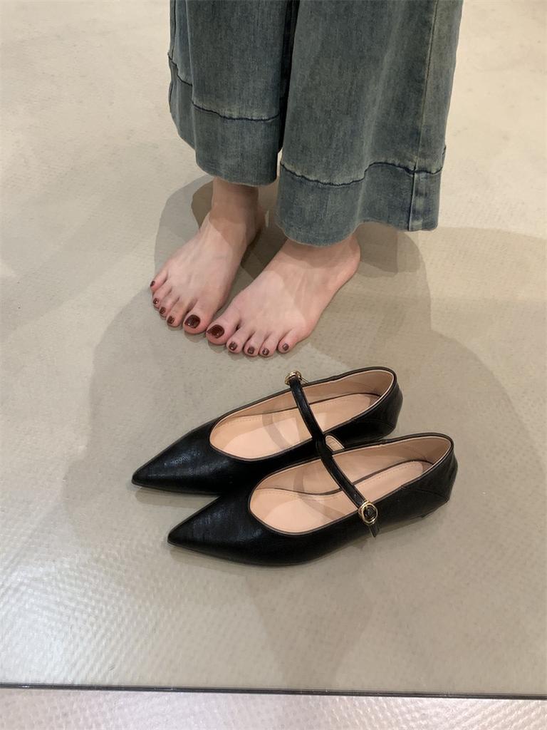 Pointed Mary Jane shoes women's shoes autumn 2025 new shallow mouth versatile thick heel with skirt one-word belt single shoes