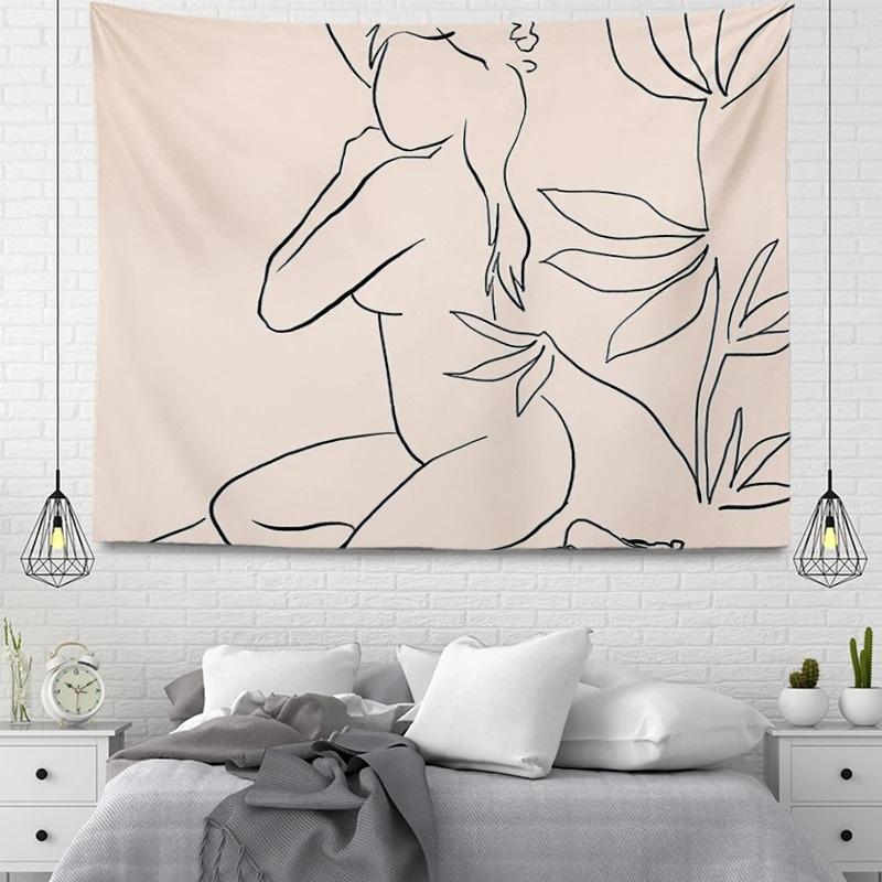 Office Living Room Tapestry Simple Line Geometric Pattern Hanging Cloth Home Wall Decoration Tapestry