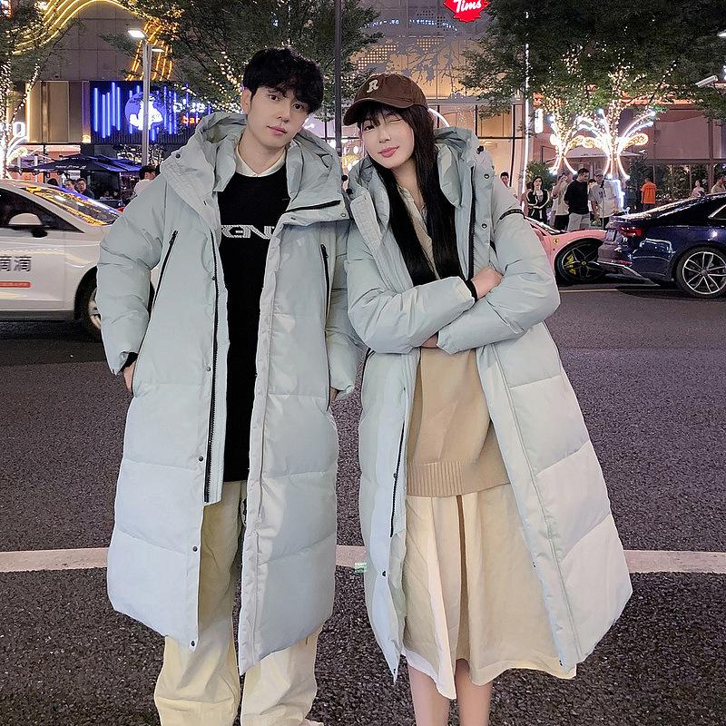 

Пуховик с капюшоном очень большой длины для пары, теплые парки XXXL синий