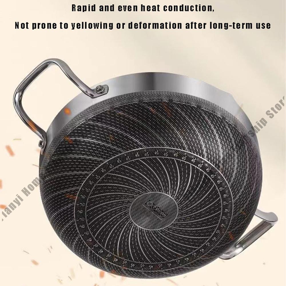 26cm Non-Stick Frying Pan Wok Stainless Steel Soup Pot with Lid Honeycomb Induction Cooker Gas Stove Durable Kitchen Cookware