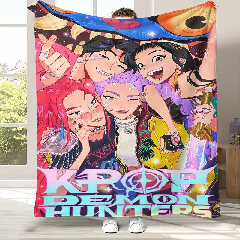 K-Pop Demon Hunters Golden Saja Boys Flannel Blanket,Ultra Soft Warm Plush Throw for Home Bedroom Bed Sofa Cover Office Picnic