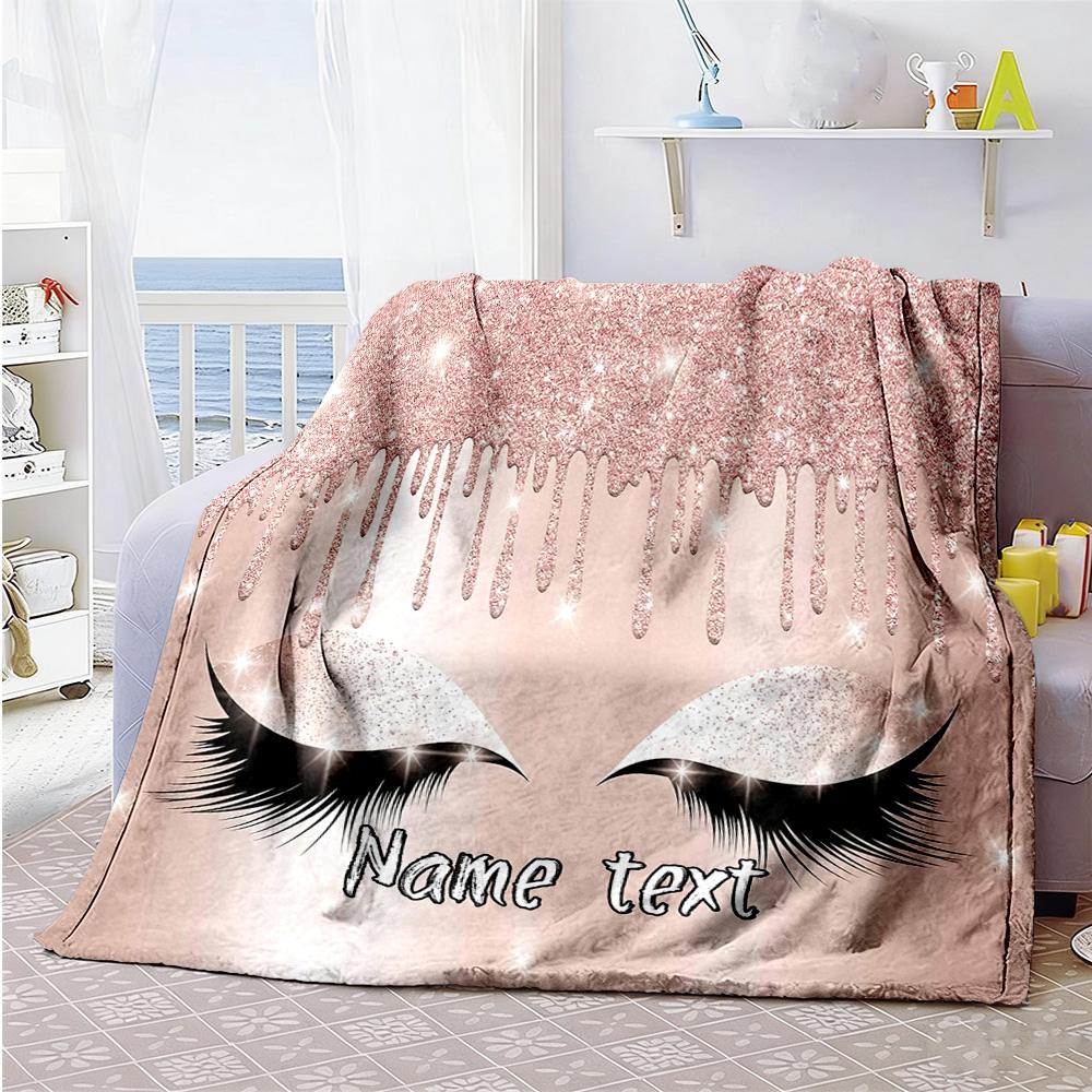 Eyelashes Customize Text Blanket Gift Customizable Blanket Comfortable for Office Bedding Sofa Couch Four Seasons Multipurpose