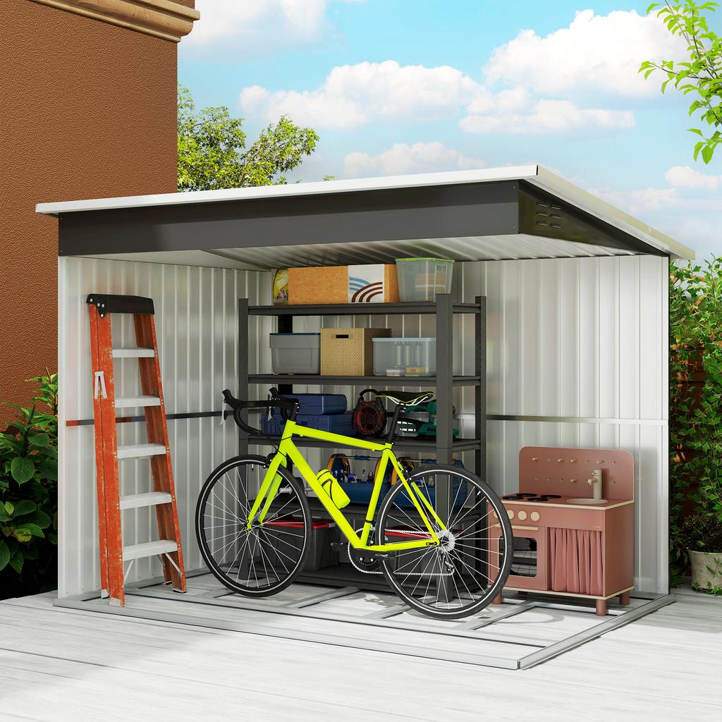 8.5 X 6ft Storage Shed Galvanised Steel Garden Shed, Metal Shed with Foundation Kit, Window, Lockable Wide Doors and Air Vents for Outdoor Patio