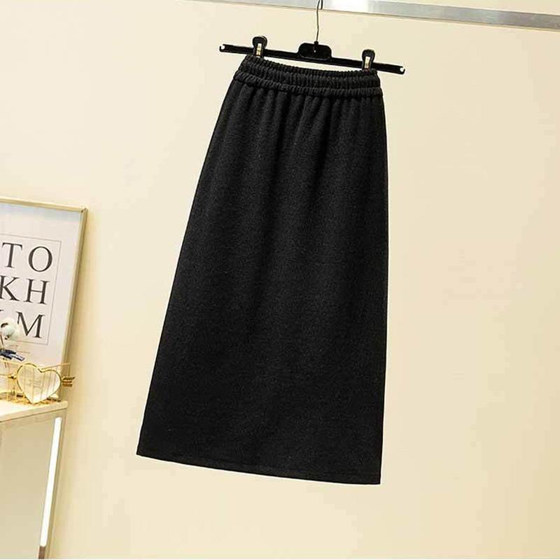 Großer Baumwollrock für Damen mit seitlichem Schlitz und Reißverschluss, elastischer Taille, A-Linien-Rock im langen, einfarbigen Sportstil