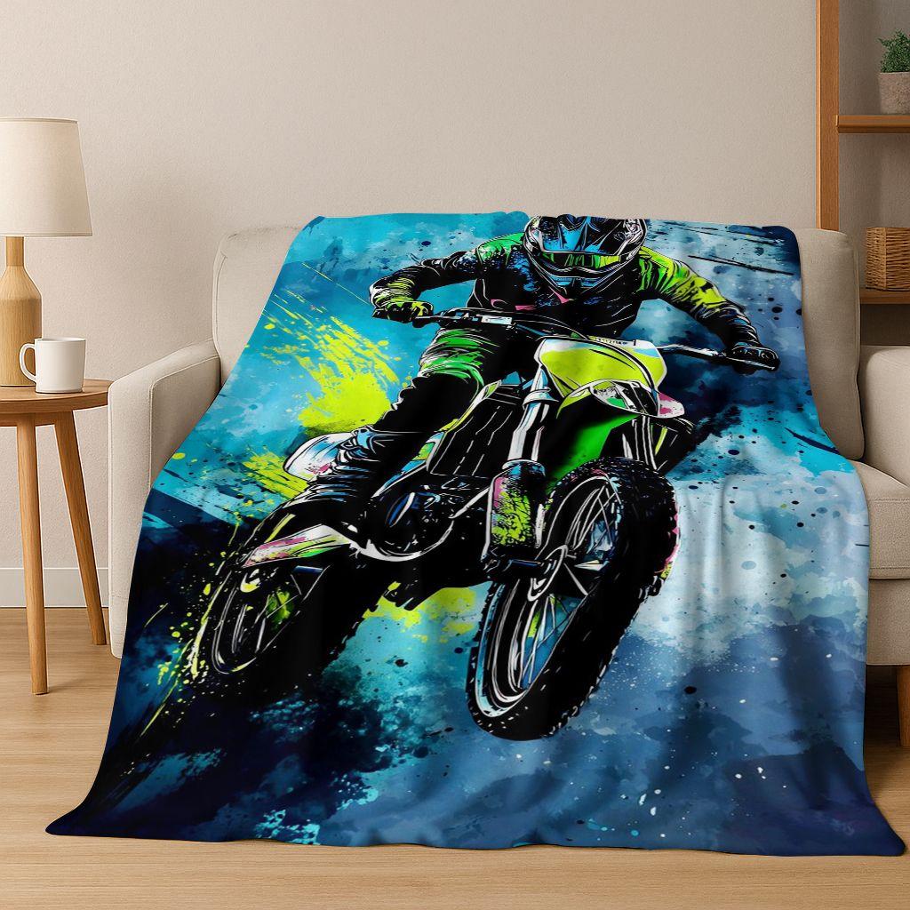 Personalized Motorcycle Rider Motorbike Art Flannel Blanket,Cozy Soft Throw Blanket for Home Bedroom Bed Sofa Picnic Cover Gift
