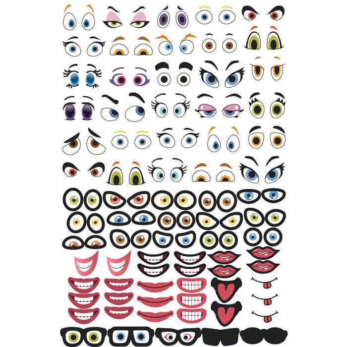 Stickers - MEGACREA DIY - Crazy Face - 150 pièces - Multicolore - 0,5 à 3,5 cm - Repositionnables