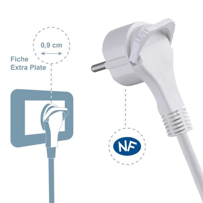 Electraline 32045 Bloc Multiprises 8 Prises + Interrupteur Fiche Plate - Longeur 1,5m Section 3G1mm² Blanc