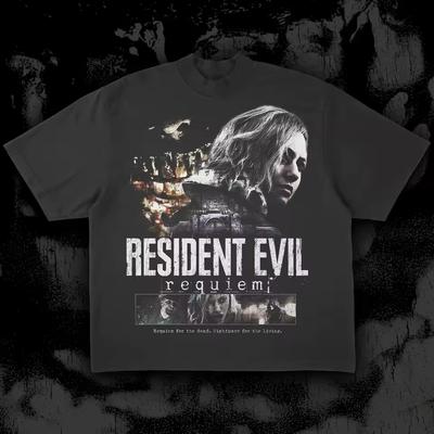 Resident Evil Requiem Survival Horror Tematyczna Zniszczona Koszulka: Apokaliptyczna Atmosfera IP Merch Design Koszulka