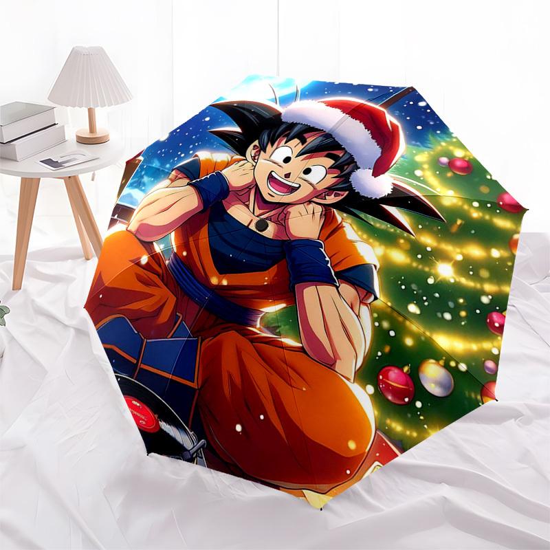 

1pc Dragon Ball Z Goku Christmas Edition Automatic Opening Folding Umbrella with 8-Bone Iron Frame, Portable Design for Outdoor Use, Festive Gift Suit