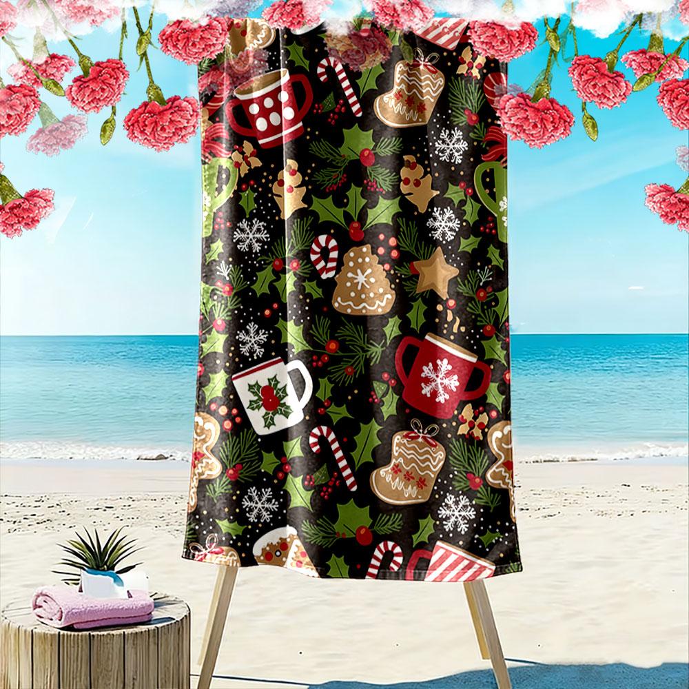 Festive treats and greenery Print beach towel, quick drying, suitable for travel, outdoor sports, jogging, the beach and swimming, gift