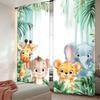 2Pcs Whimsical Cartoon Animal Safari Park Print Curtains Cartoon Safari Zoo Theme For Living Room Bedroom