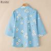 ZANZEA Women Turn Down Collar Casual 3/4 Sleeve Loose Floral Print Blouse