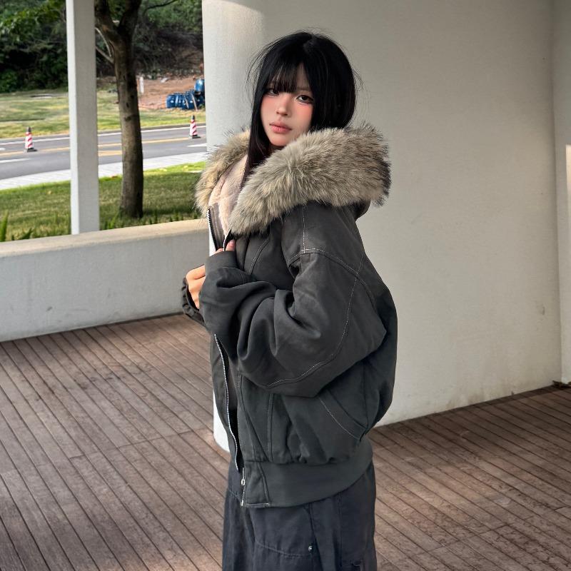 Parka Retro pentru Femei, Palton de Iarnă Călduros, Jachetă cu Glugă și Guler Mare de Blană