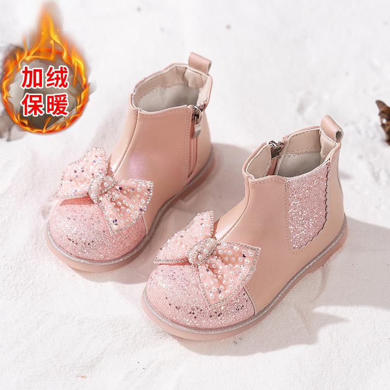 Brand Girl Boots New Sweet Princess Shoes Fashion Plush Women Winter Boots Luxury Glitter Girl Shoes Party Kids Shoezapatos Niña