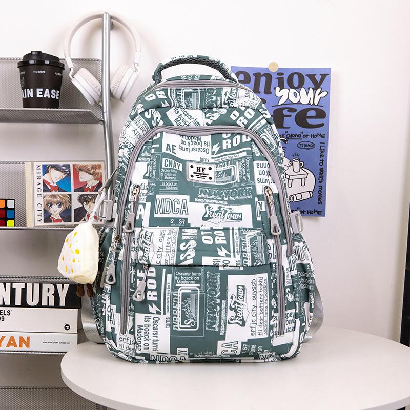 

Высококачественный школьный рюкзак с граффити для учеников, учеников средней школы, рюкзак для мальчиков, кампусный рюкзак большой вместимости для женщин зелёный