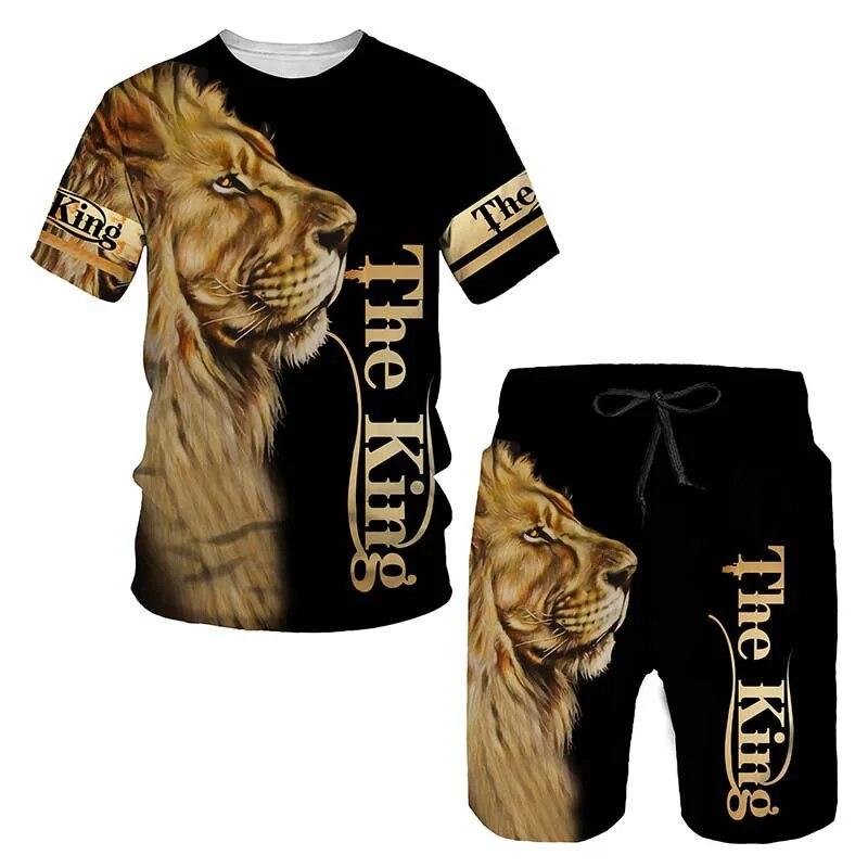 Tier Löwe 3D-bedruckte T-Shirts und Shorts Sets für Herren Trainingsanzüge Mode Übergroße Kurzarm-T-Shirt-Hosen-Sets Herrenanzüge Kleidung