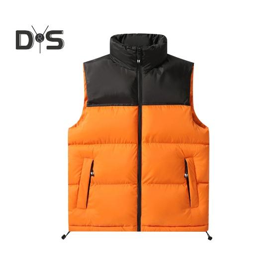Men Cotton Waistcoat Stand Collar Sleeveless Patchwork Color Cotton Vest Coat with Pockets Elastic Drawstring Hem Zipper Placket Vest Outwear