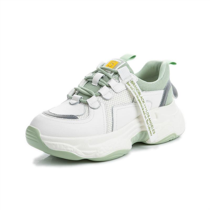 Spring dad shoes 2025 new thick-soled versatile breathable sports shoes flat-heeled shallow mouth casual high-heeled leather