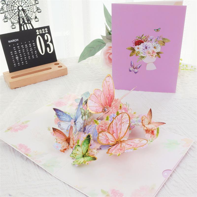 Creative Birthday Festival Universal Three-dimensional Greeting Card Butterfly Flowers Father's Day 3D Card High-end Teacher's Day Gift