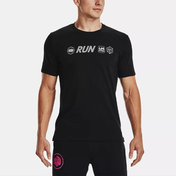 Under Armour Fitted Crew Neck Running T-Shirt Men Tops Black 1370977-001