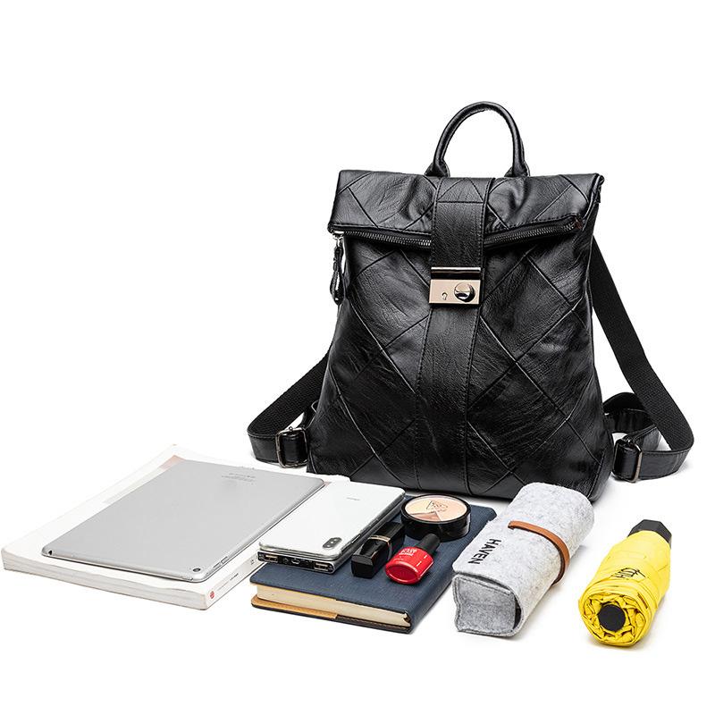 Genuine Leather Women Backpacks Diamond Quilted Daypack Fashion Lock Travelling Commuting Outdoor Backpack Soft Cowhide Backpacks