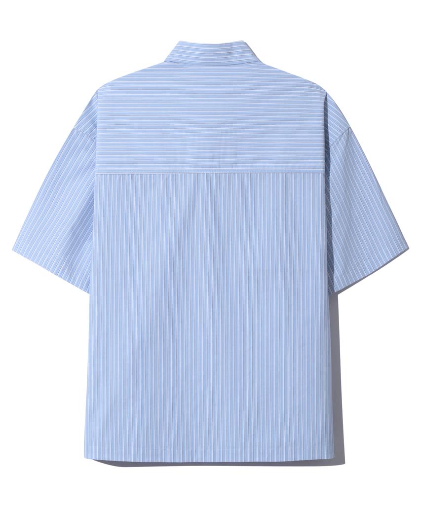 BASEMOMENT Hidden Pocket Striped Crop Half Shirt Sky Blue
