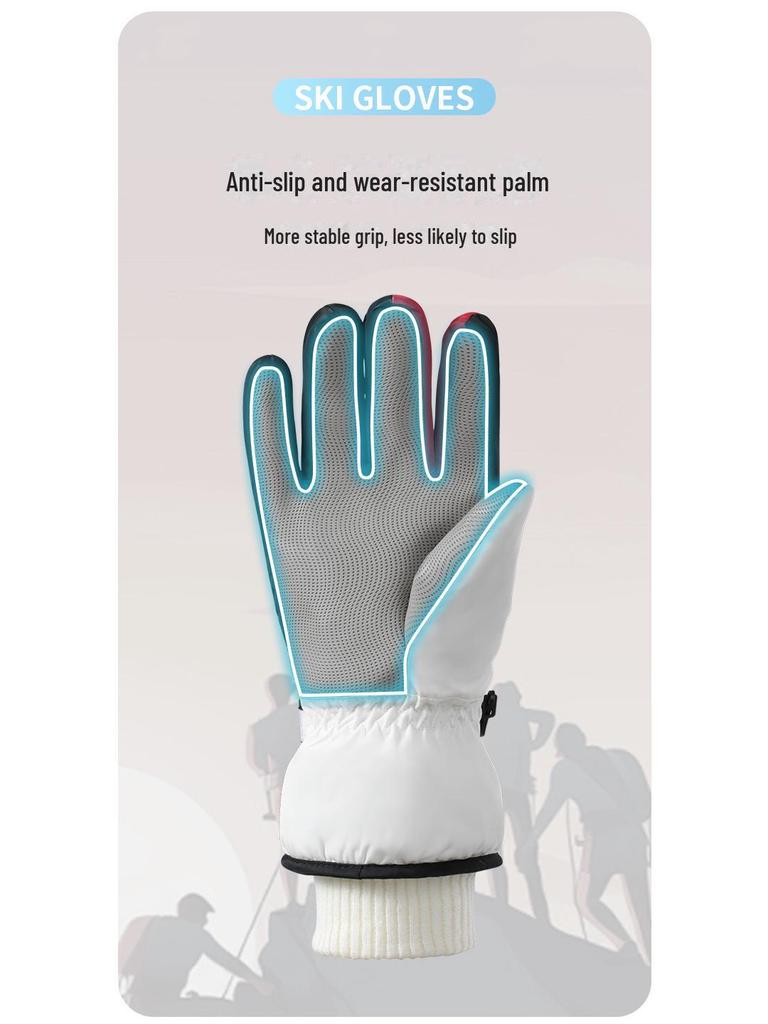 Men's Windproof Waterproof Non-Slip Touchscreen Winter Ski Gloves with Velvet Lining for Cycling & Mountaineering