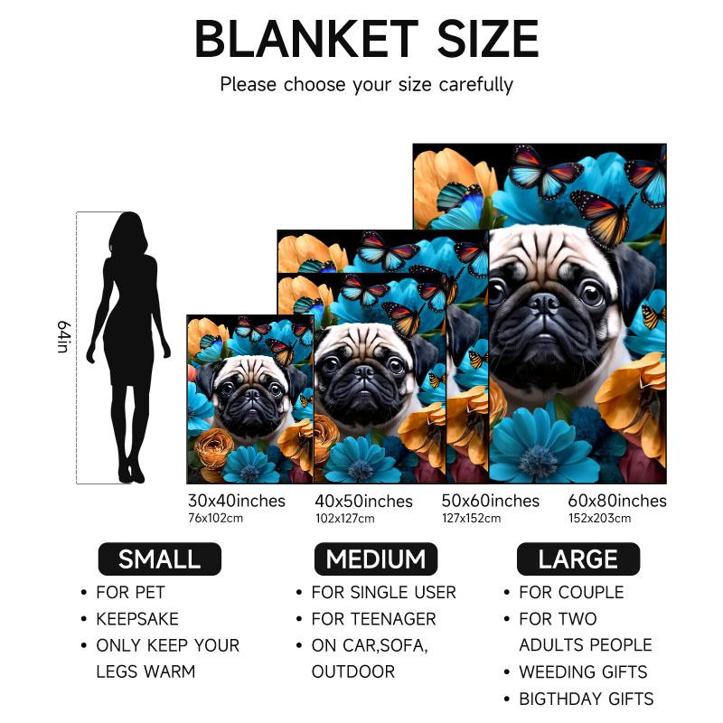 Pug-themed Fleece Blanket, Perfect for Sofa, Bed, Office; Ideal Gift for Family, Friends, Holidays.