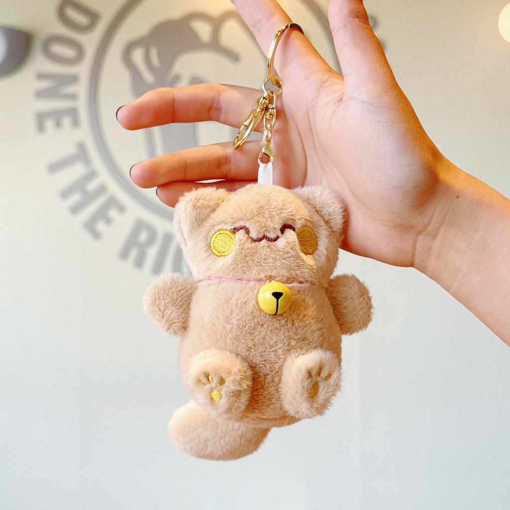 Cute Maneki Neko Lucky Cat Keychain, Plush Stuffed Animal with Bell Charm for Bag Purse Keys,Good Luck Gift Kawaii Doll Ornament