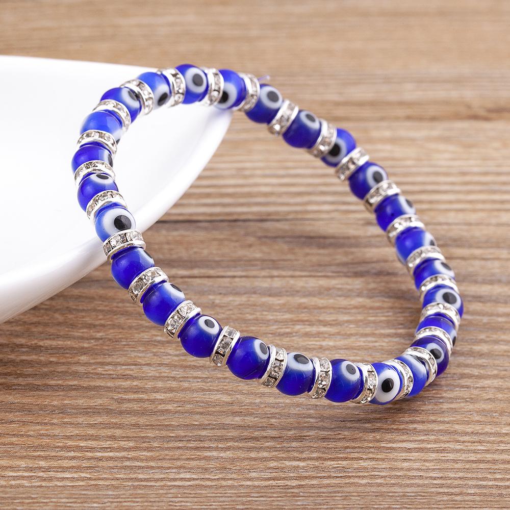Hot Sale 8 Colors Fashion Design Evil Eye Bead Bracelet Men Women 6MM Classic Mini Macrame Crystal Charm Adjustable Jewelry Gift
