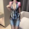 Sexy Erotic Role Play Uniform: Tight Zipper Bodysuit with Open Crotch (Removable Design) 2367