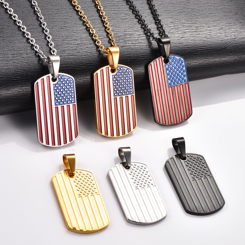 Hip Hop Stainless Steel American USA Flag Pendant Necklace for Women Men US Army Military Charms Chain Star Stripe Metal Jewelry