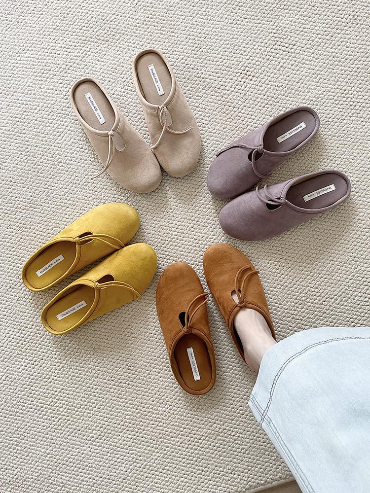 Fashion Suede Women Flats Slippers Designer Bow Mules Shoes Autumn Casual Slingback Shoes New Trend 2025 Walking Cozy Zapatillas Ladies