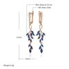 Full Blue Natural Zircon Leaf Shape Long Dangle Earrings For Women Fashion  Rose Gold Color High Quality Daily Jewelry