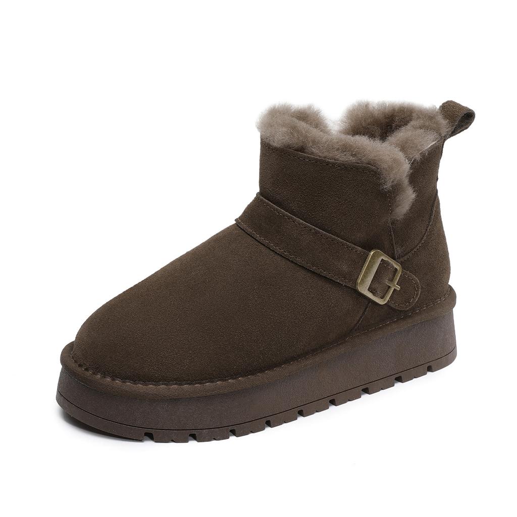 Johnature Cow Suede Snow Boots Women's Short Boots With Thickened Plush And Warm Cotton Shoes
