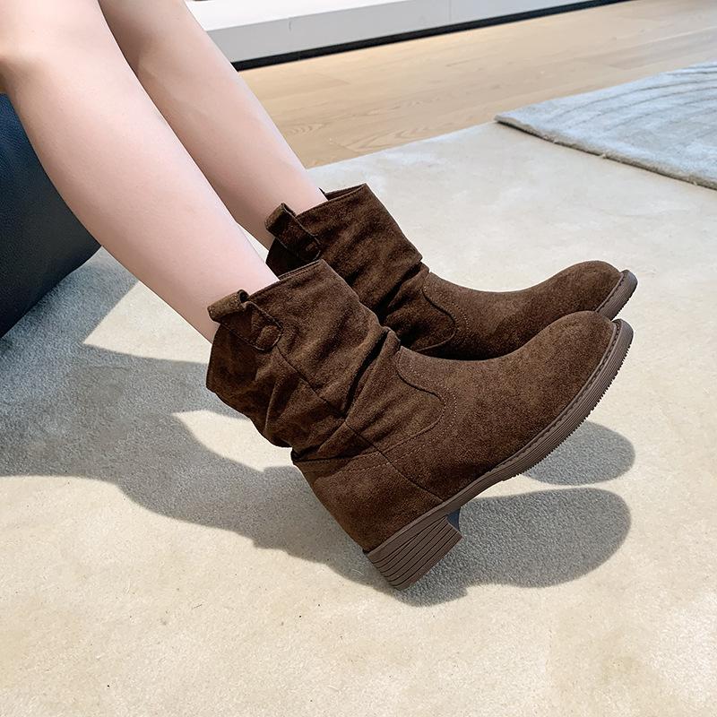 Pile Boots Women's 2025 Spring and Autumn New Maillard Western Cowboy Boots Single Boots Medium Boots Martin Boots