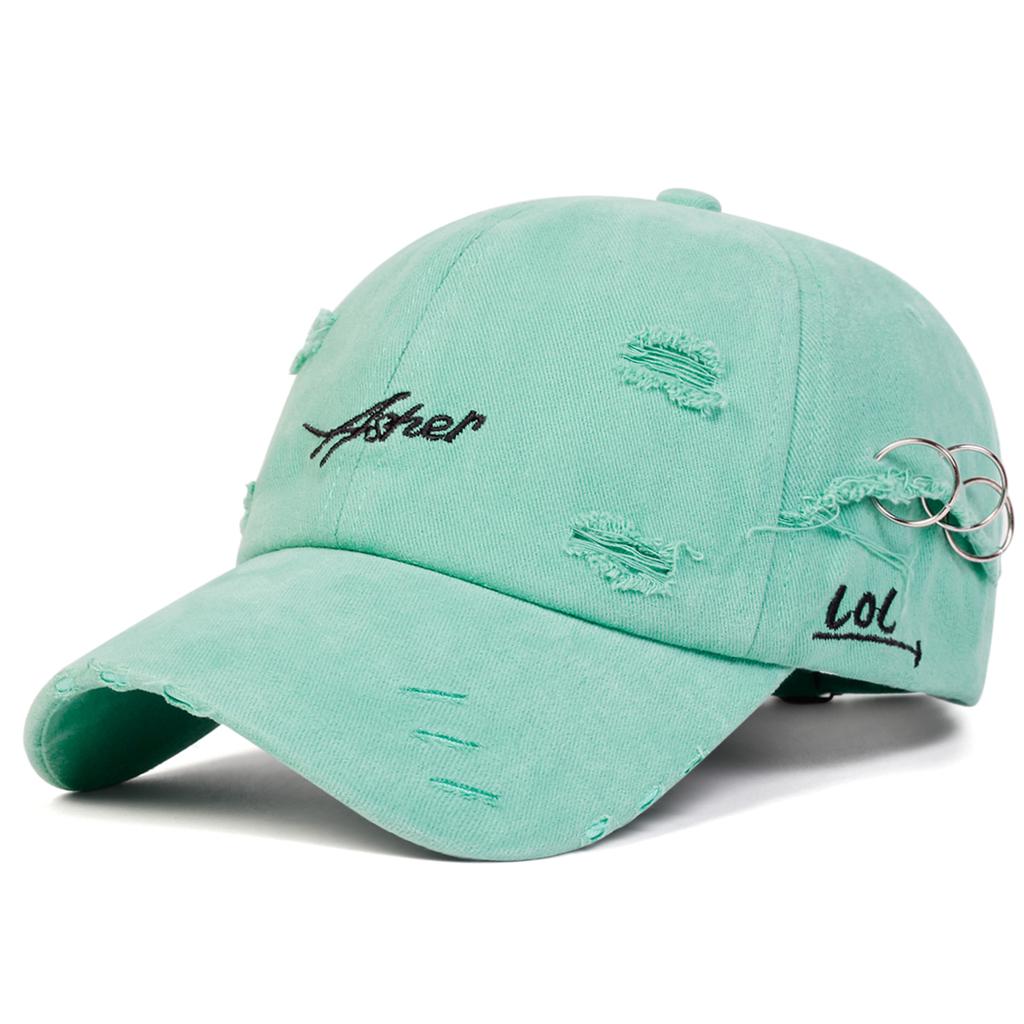 Men Asher Letter Embroidered Vintage Holes Baseball Cap Outdoor Adjustable Sunscreen Leisure Hat Spring Autumn Travel Tourism Beach Vacation