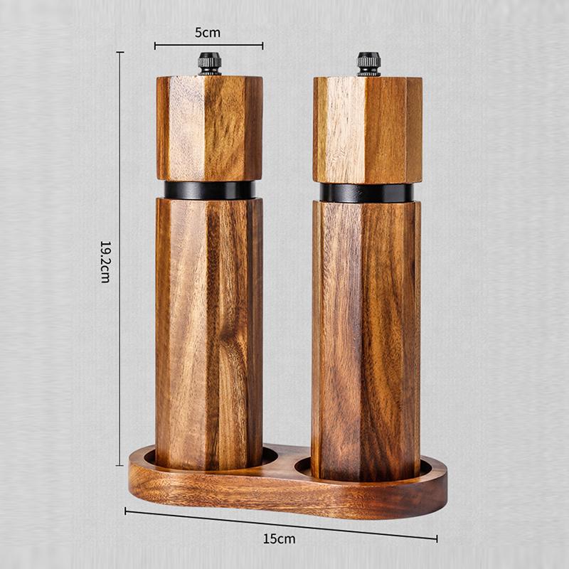 European-style Acacia Wood Pepper Grinder with Ceramic Core and Steel Ring Coarse and Fine Manual Grinder Set Kitchen Accessory