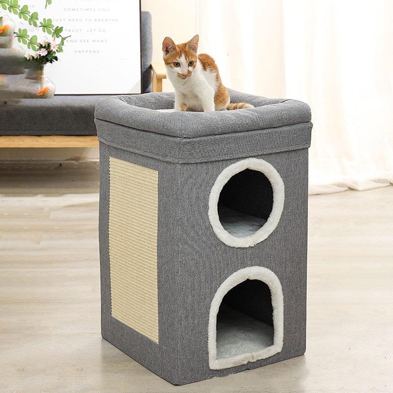 Large Foldable Cat House: Wear-Resistant, Double-Layered Pet Nest with Scratch Board, Suitable for All Seasons