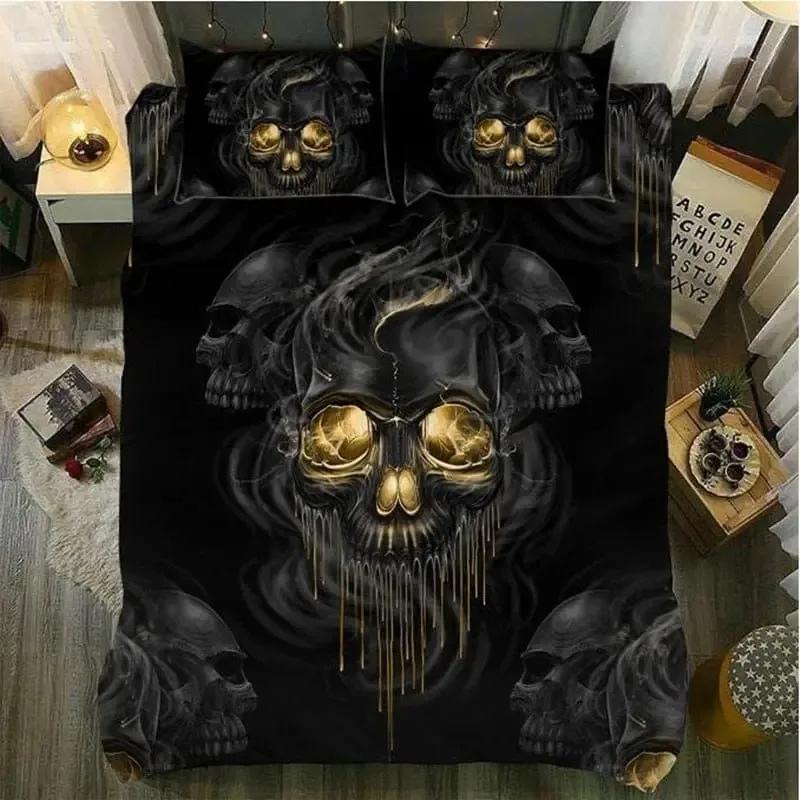Skull Chevalier Duvet Cover Set King Size Horror Skeleton Bedding Set Day Of The Death Comforter Cover For Boys Men Gifts