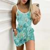 Summer New Style Sea Turtle Print Sleeveless Bodycon Dress with Pockets Sexy Slim Fit Elegant Party Dress