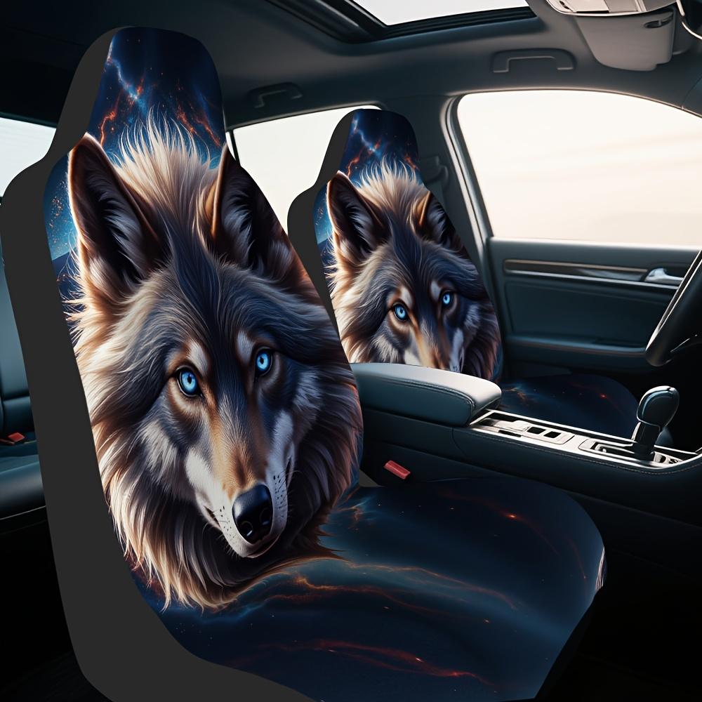 2pcs, Decorative Fantasy Wolf Portrait Ing Eyes Print Car Seat Covers, Universal Fit For SUV Sedan Truck, Stylish Washable Fabri