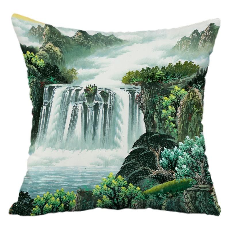 Chinese Style Landscape Painting Pillowcase Dormitory Decoration Office Living Room Sofa Home Pillowcase