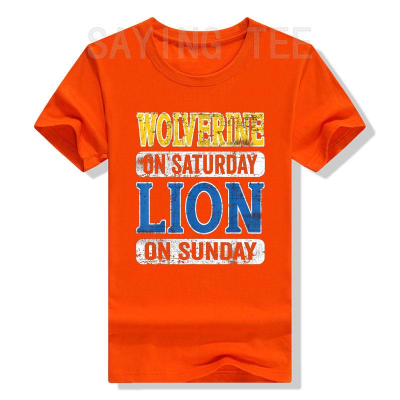 Wolverine on Saturday Lion on Sunday Detroit T-Shirt Mother's Day Father's Day Gifts Warrior Spirit Clothes Letters Saying Tees